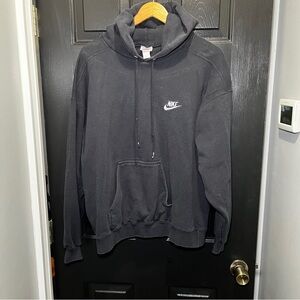 Vintage 1980s 1990s Nike Swoosh Embroidered Basic Faded Black Hoodie Grey Tag L